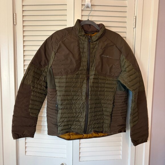Eddie Bauer men's down field jacket large green brown insulated 700 - Picture 1 of 10